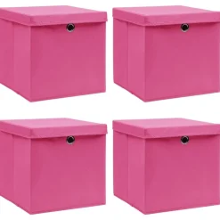 vidaXL Opbergboxen met deksel 4 st 32x32x32 cm stof roze