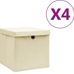 vidaXL Opbergboxen met deksel 4 st 28x28x28 cm crèmekleurig