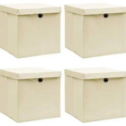 vidaXL Opbergboxen met deksel 4 st 32x32x32 cm stof crèmekleurig