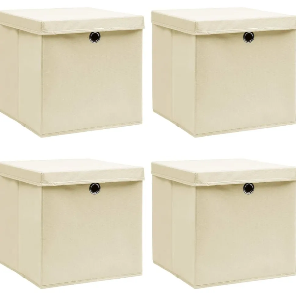 vidaXL Opbergboxen met deksel 4 st 32x32x32 cm stof crèmekleurig