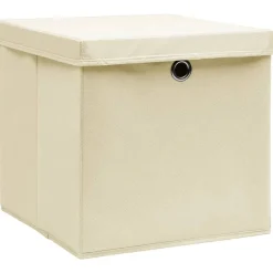 vidaXL Opbergboxen met deksel 4 st 32x32x32 cm stof crèmekleurig