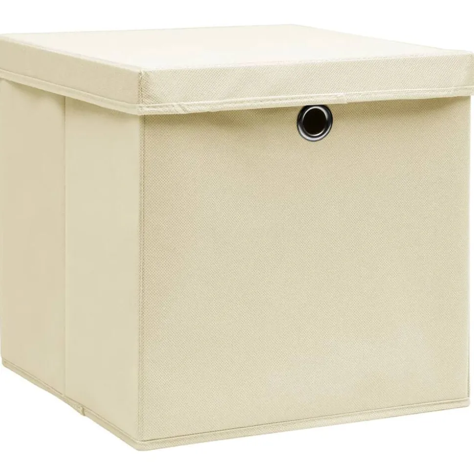 vidaXL Opbergboxen met deksel 4 st 32x32x32 cm stof crèmekleurig