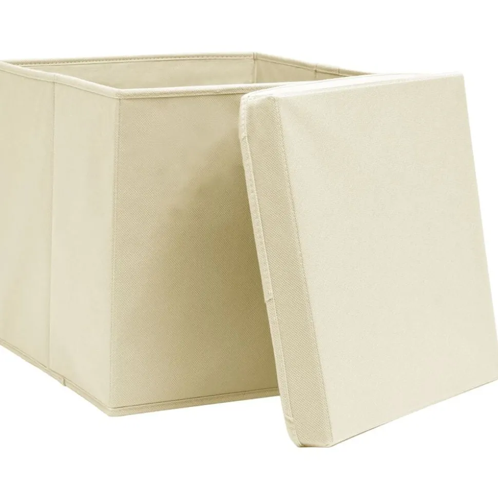 vidaXL Opbergboxen met deksel 4 st 32x32x32 cm stof crèmekleurig
