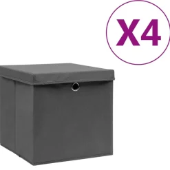 vidaXL Opbergboxen met deksel 4 st 28x28x28 cm zwart