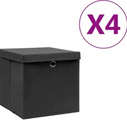 vidaXL Opbergboxen met deksel 4 st 28x28x28 cm zwart