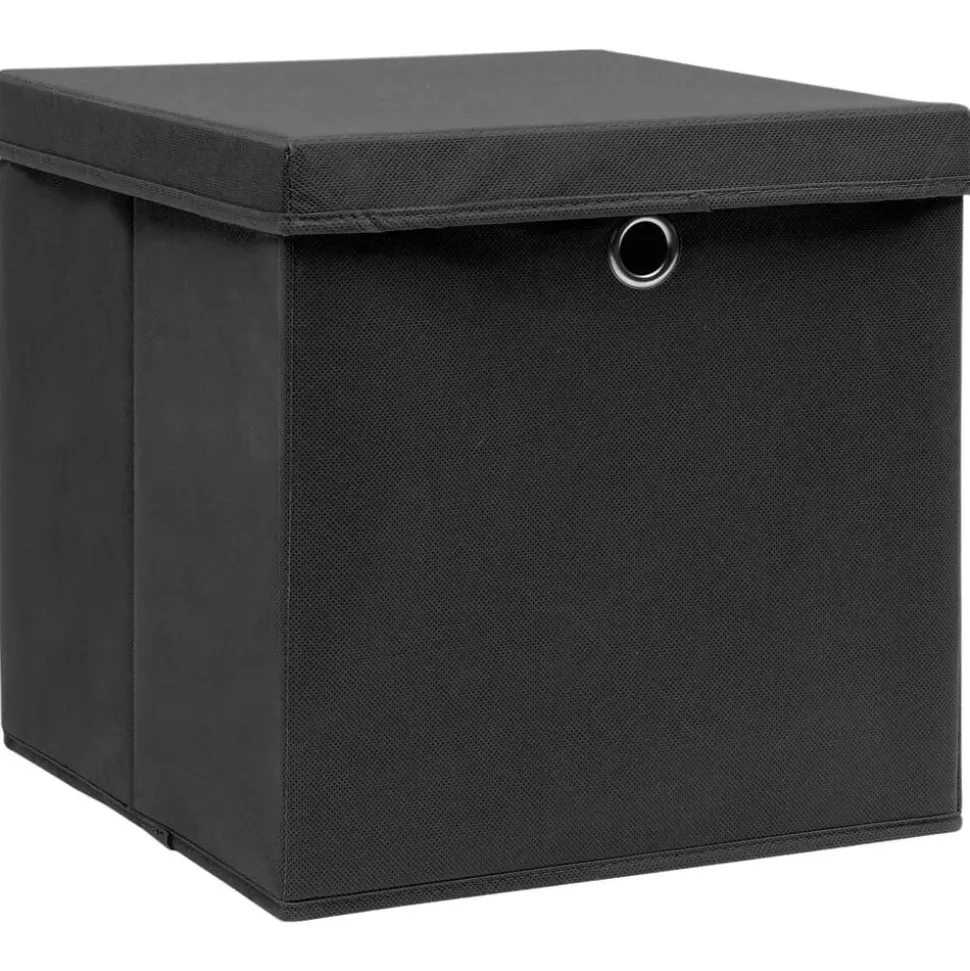 vidaXL Opbergboxen met deksel 4 st 28x28x28 cm zwart