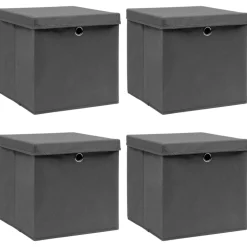 vidaXL Opbergboxen met deksel 4 st 32x32x32 cm stof grijs