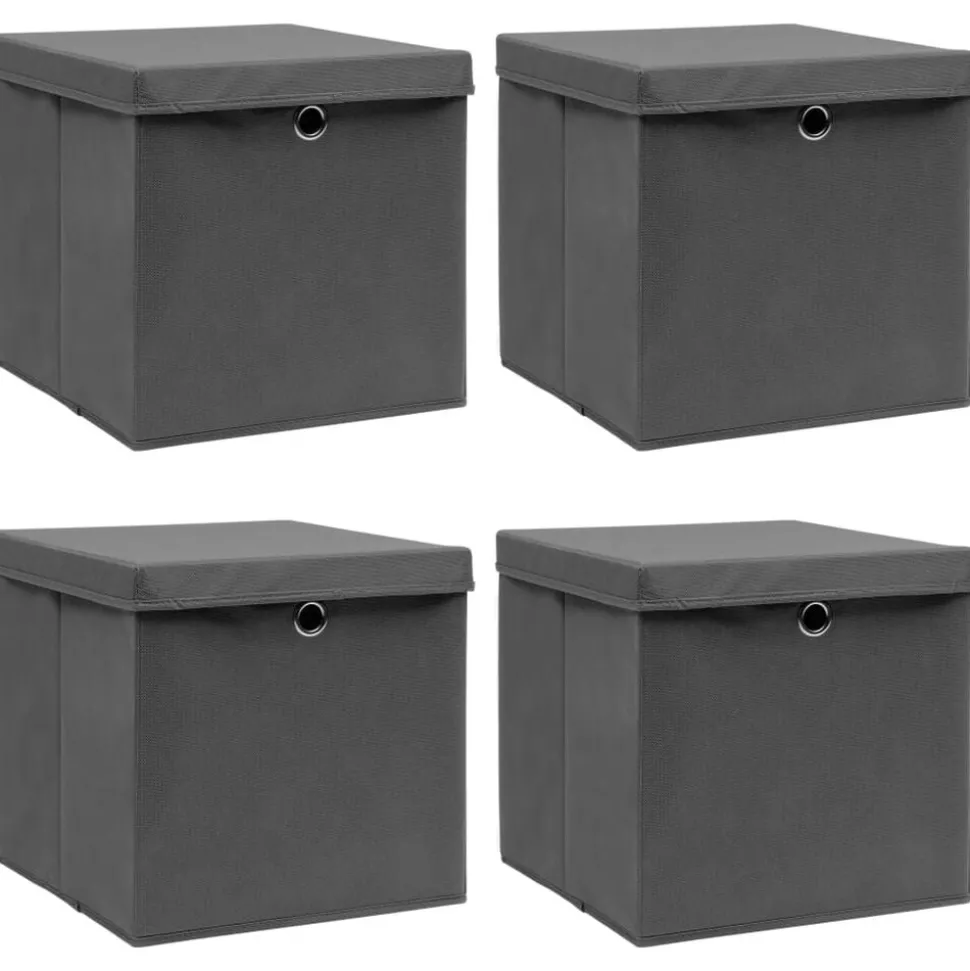 vidaXL Opbergboxen met deksel 4 st 32x32x32 cm stof grijs