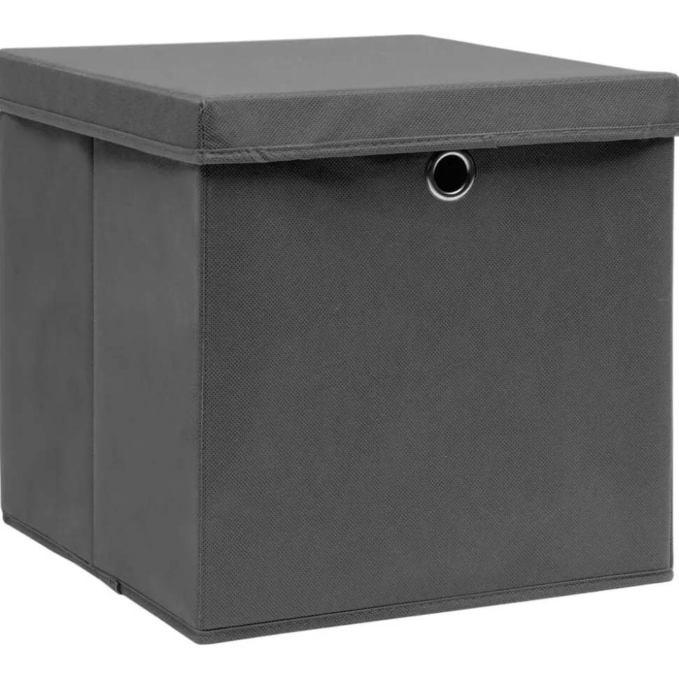 vidaXL Opbergboxen met deksel 4 st 32x32x32 cm stof grijs