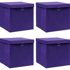 vidaXL Opbergboxen met deksel 4 st 32x32x32 cm stof paars