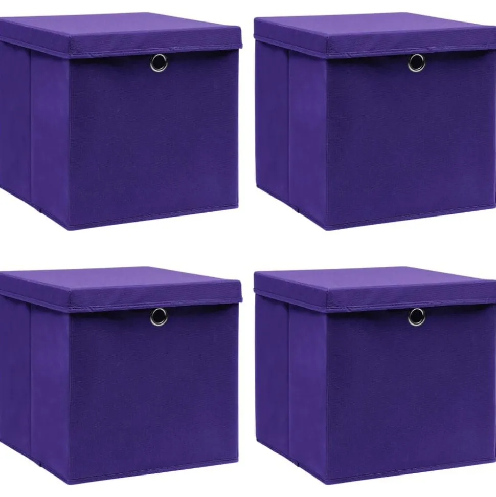 vidaXL Opbergboxen met deksel 4 st 32x32x32 cm stof paars