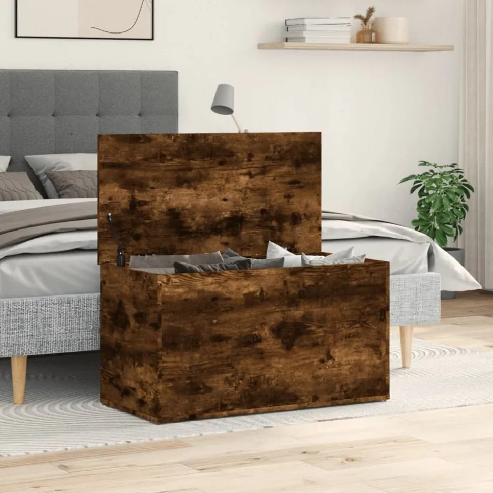 vidaXL Opbergkist 84x42x46 cm bewerkt hout gerookt eikenkleurig