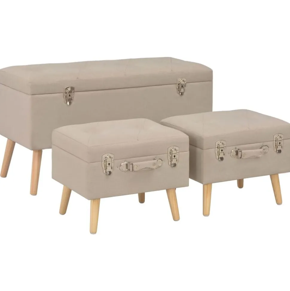 vidaXL Opbergkrukken 3 st stof beige