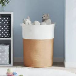 vidaXL Opbergmand Ø 49x65 cm katoen bruin en wit