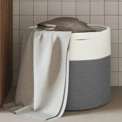 vidaXL Opbergmand Ø 40x35 cm katoen grijs en wit