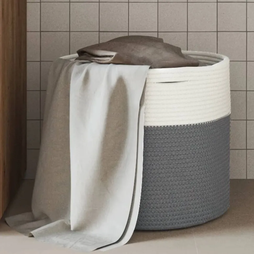 vidaXL Opbergmand Ø 40x35 cm katoen grijs en wit