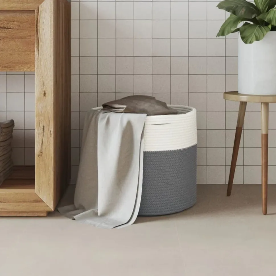 vidaXL Opbergmand Ø 40x35 cm katoen grijs en wit