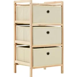 vidaXL Opbergmeubel met 3 stoffen manden cederhout beige