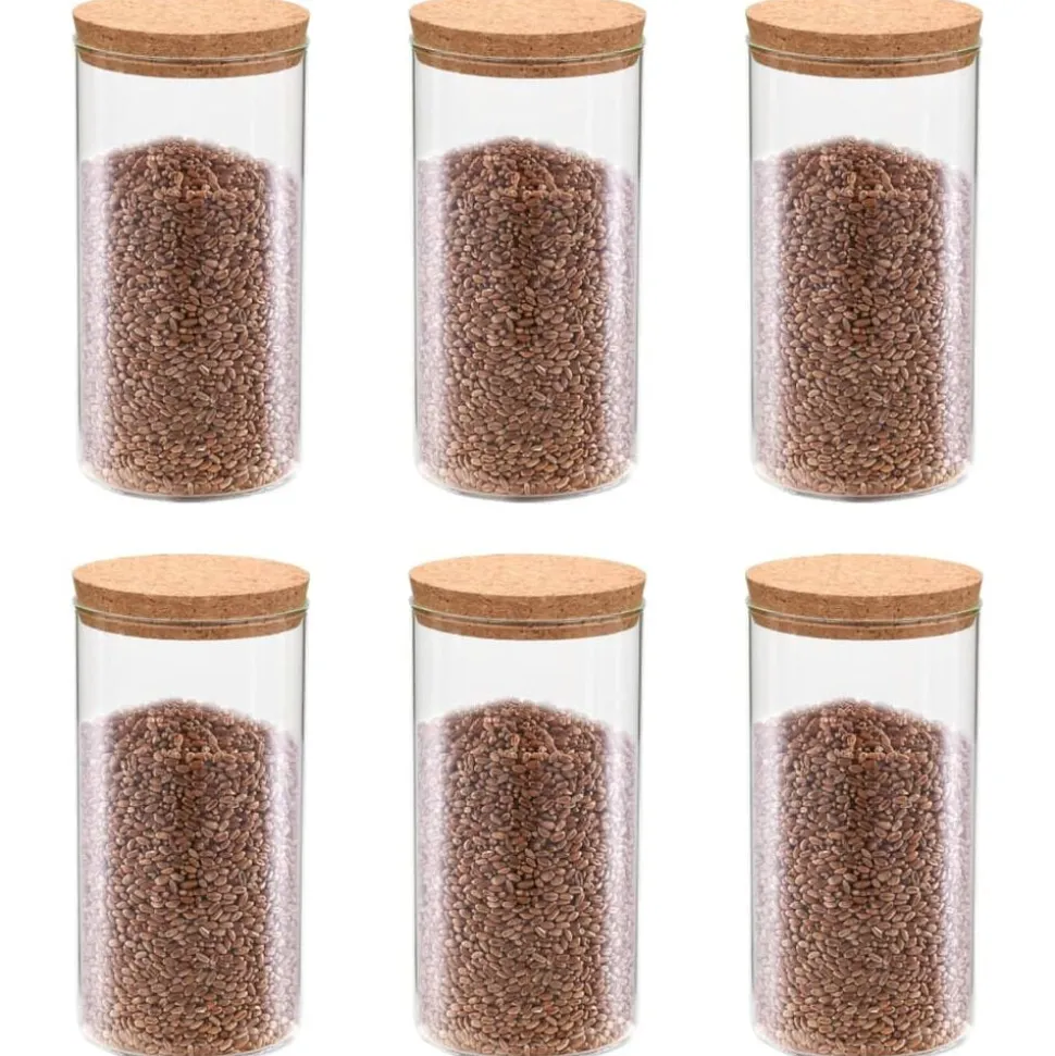 vidaXL Opbergpotten met kurken deksel 6 st 1400 ml glas