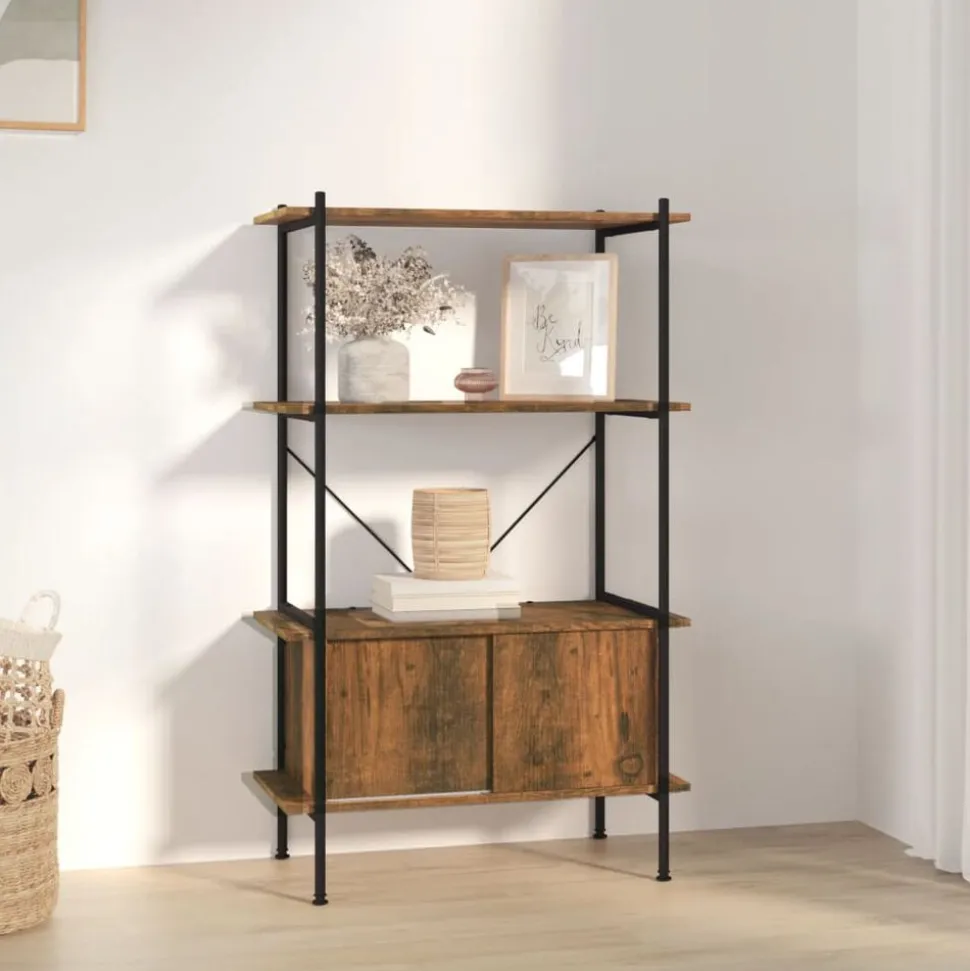 vidaXL Opbergrek 4-laags met kast 80x40x130 cm staal en bewerkt hout