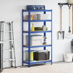 vidaXL Opbergrek 5-laags staal & bewerkt hout blauw