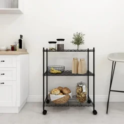 vidaXL Opbergrek met wielen 3-laags 60x35x81 cm 150 kg zwart