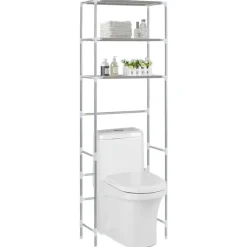 vidaXL Opbergrek voor boven toilet 3-laags 53x28x169 cm zilverkleurig