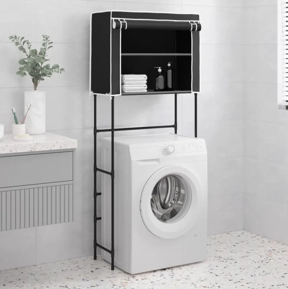 vidaXL Opbergrek voor boven wasmachine 2-laags 71x29,5x170,5 cm zwart