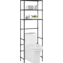 vidaXL Opbergrek voor boven toilet 3-laags 53x28x169 cm zwart