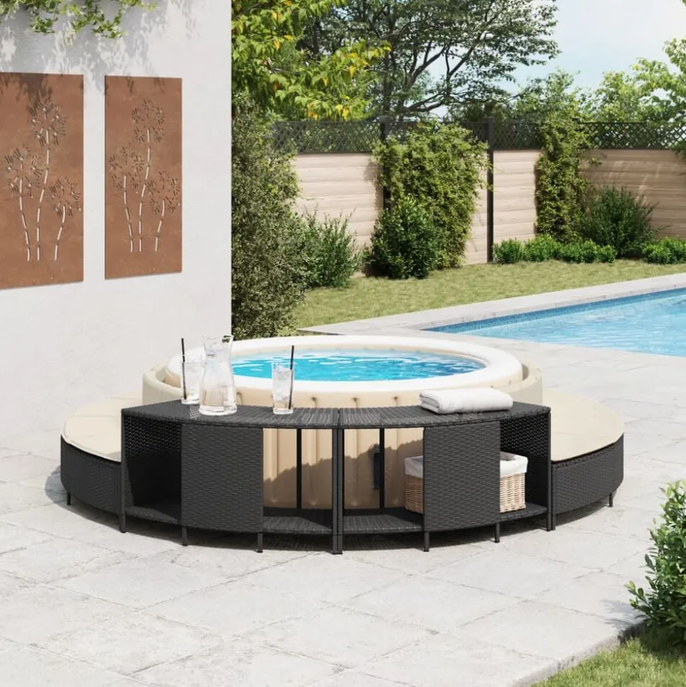 vidaXL Opbergschappen voor hottub 2 st poly rattan zwart