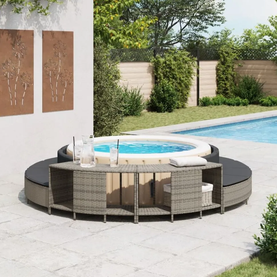 vidaXL Opbergschappen voor hottub 2 st poly rattan grijs