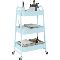 vidaXL Opbergtrolley 3-laags 42x41,5x77 cm staal blauw