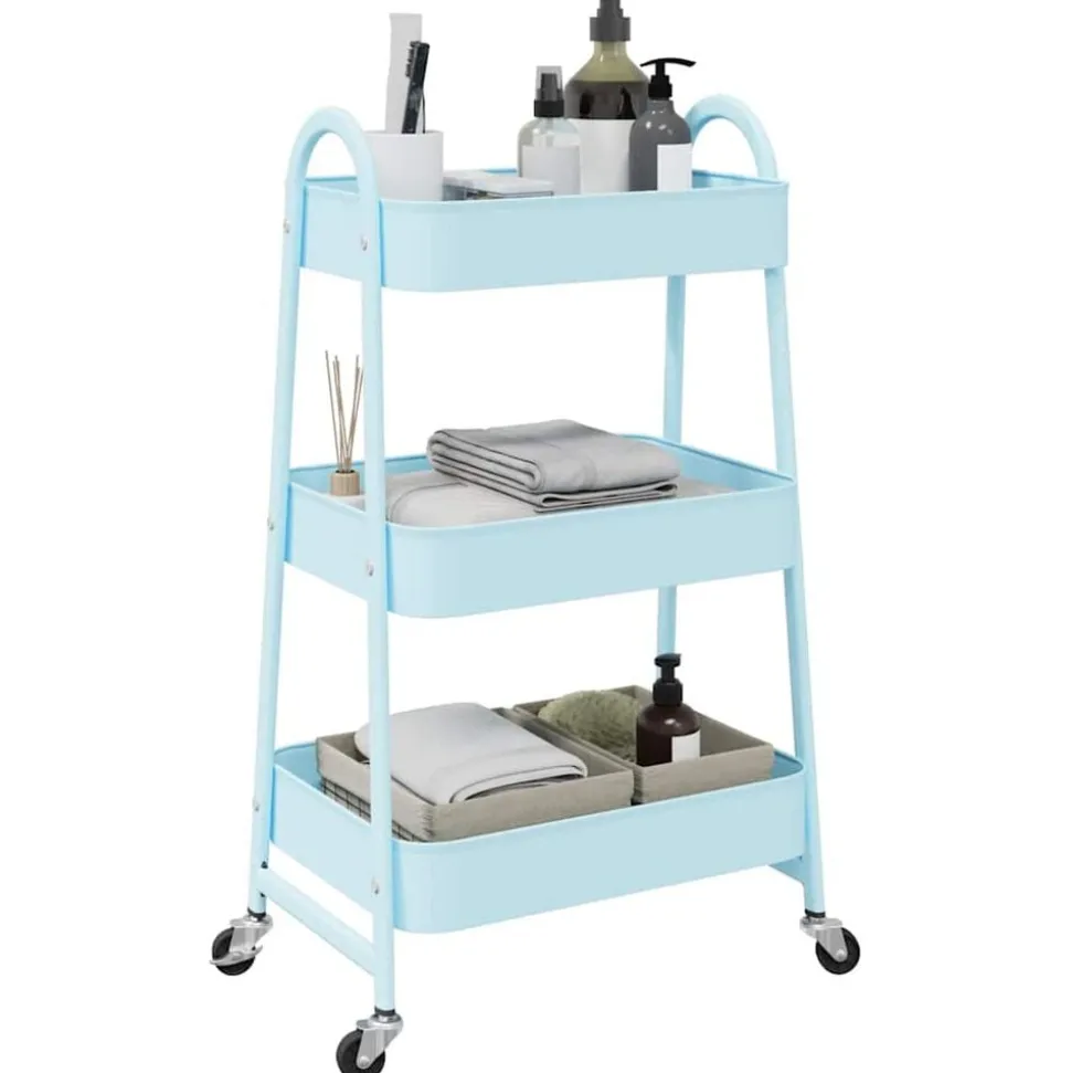 vidaXL Opbergtrolley 3-laags 42x41,5x77 cm staal blauw