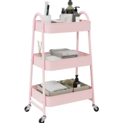 vidaXL Opbergtrolley 3-laags roze 42x41,5x77 cm staal