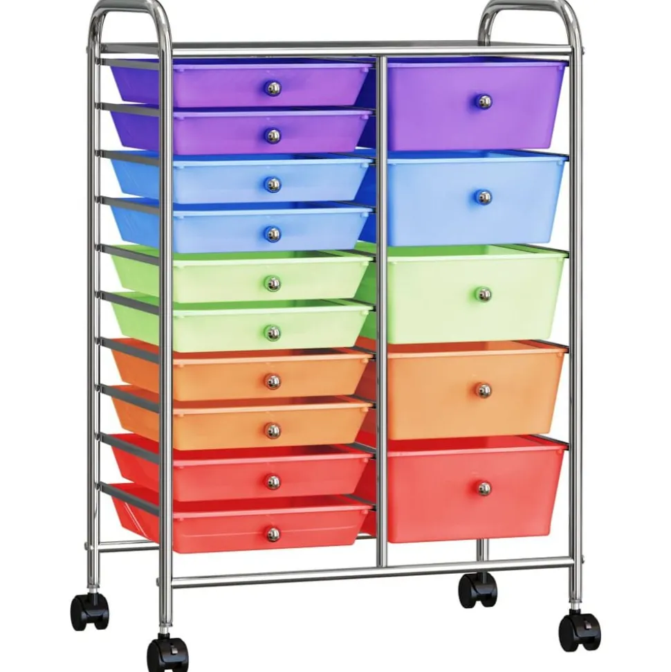vidaXL Opbergtrolley met 15 lades mobiel XXL kunststof meerkleurig