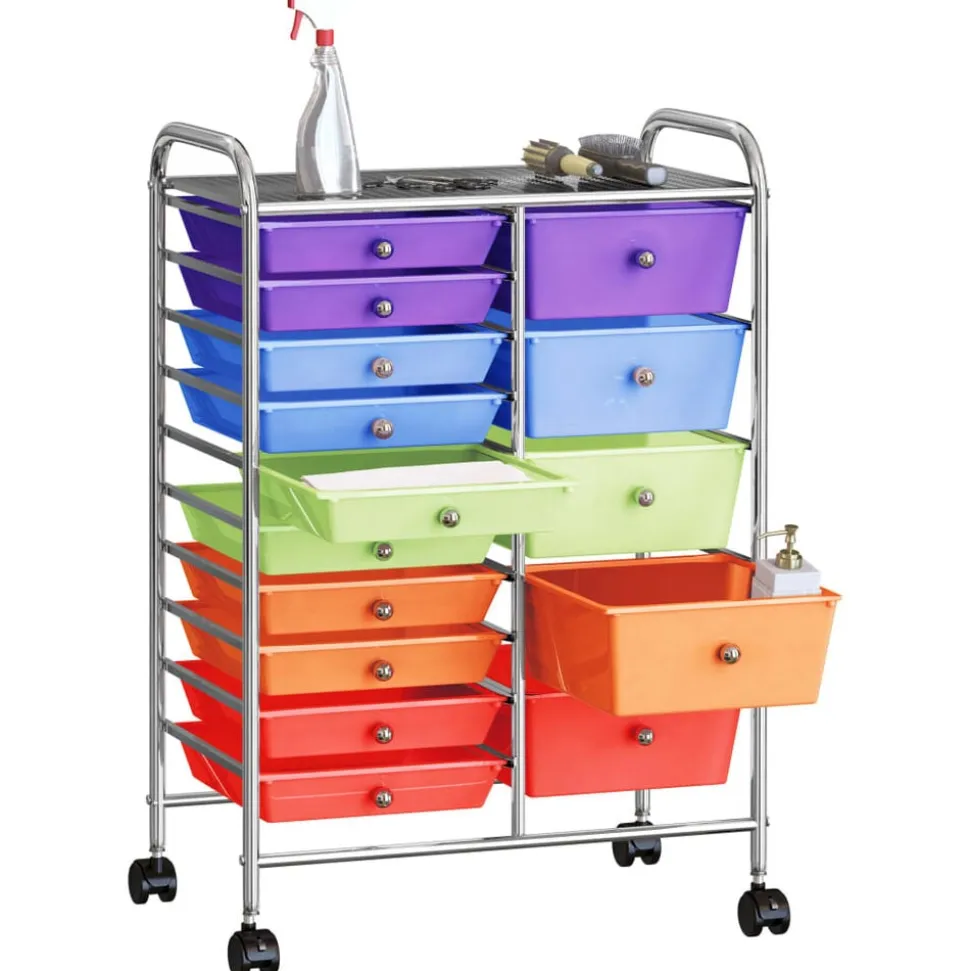 vidaXL Opbergtrolley met 15 lades mobiel XXL kunststof meerkleurig