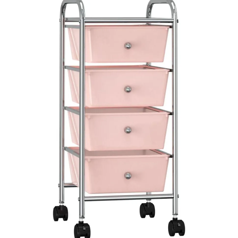 vidaXL Opbergtrolley met 4 lades mobiel kunststof roze
