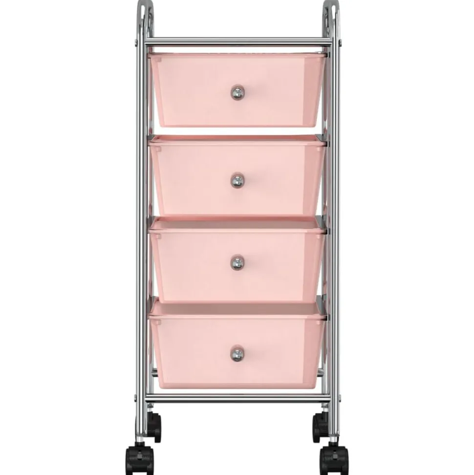 vidaXL Opbergtrolley met 4 lades mobiel kunststof roze