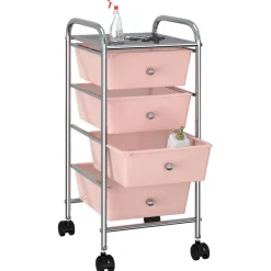 vidaXL Opbergtrolley met 4 lades mobiel kunststof roze