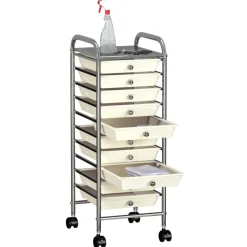 vidaXL Opbergtrolley met 10 lades mobiel kunststof wit