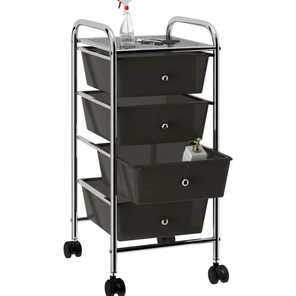 vidaXL Opbergtrolley met 4 lades mobiel kunststof zwart