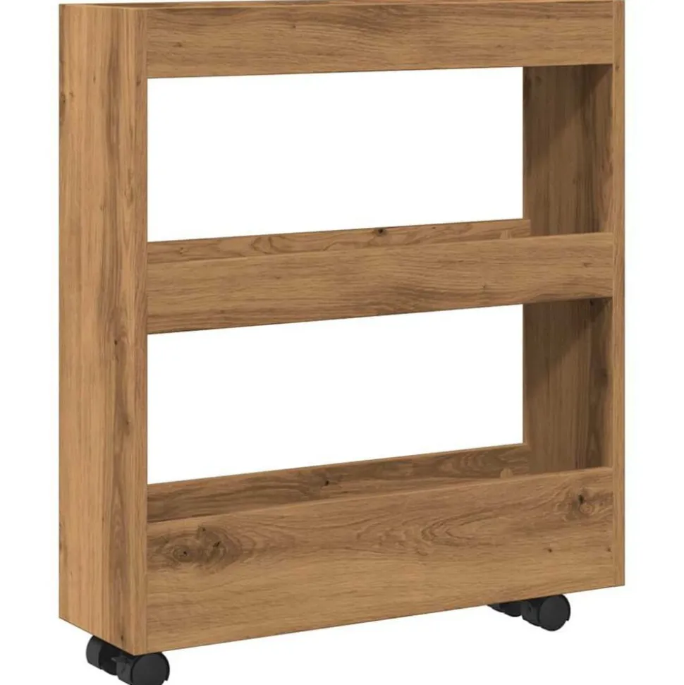 vidaXL Opbergtrolley smal 3-laags bewerkt hout artisanaal eikenkleurig