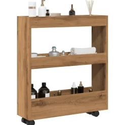 vidaXL Opbergtrolley smal 3-laags bewerkt hout artisanaal eikenkleurig