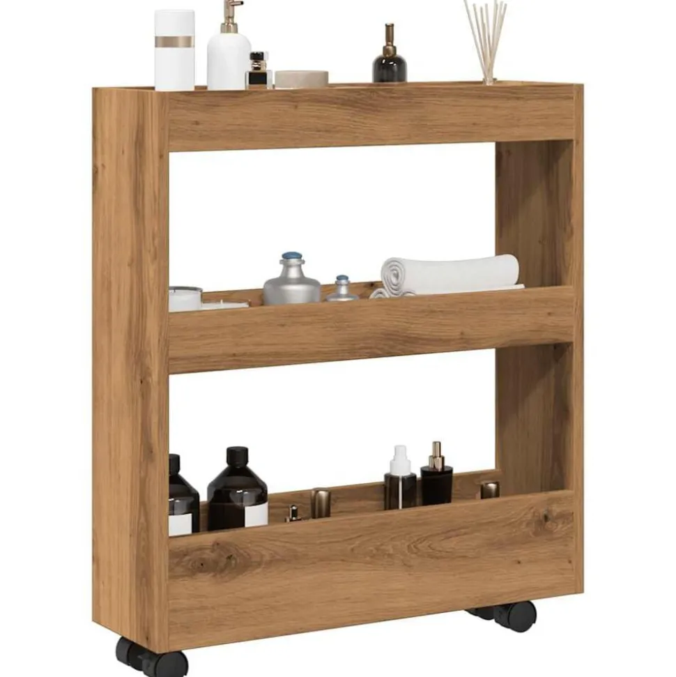 vidaXL Opbergtrolley smal 3-laags bewerkt hout artisanaal eikenkleurig