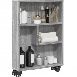 vidaXL Opbergtrolley smal 48x13x68 cm bewerkt hout grijs sonoma eiken