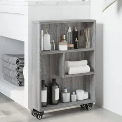 vidaXL Opbergtrolley smal 48x13x68 cm bewerkt hout grijs sonoma eiken
