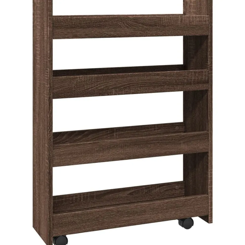 vidaXL Opbergtrolley smal 4-laags bewerkt hout bruin eikenkleurig