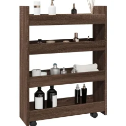 vidaXL Opbergtrolley smal 4-laags bewerkt hout bruin eikenkleurig