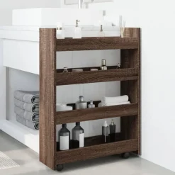 vidaXL Opbergtrolley smal 4-laags bewerkt hout bruin eikenkleurig