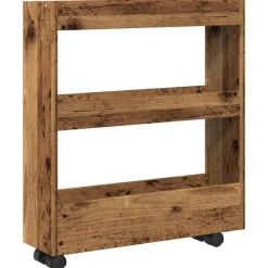 vidaXL Opbergtrolley smal 3-laags bewerkt hout oud houtkleurig